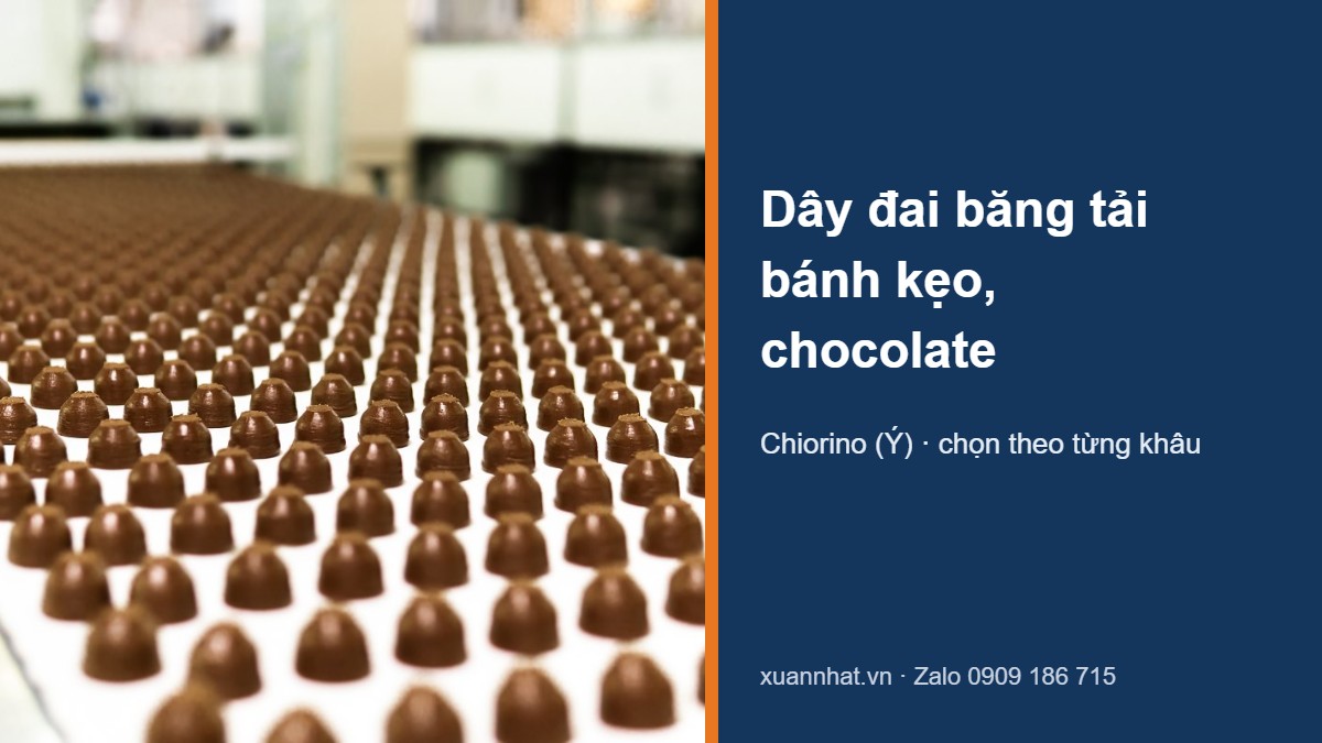 Dây đai băng tải bánh kẹo Chiorino màu trắng chở kẹo chocolate